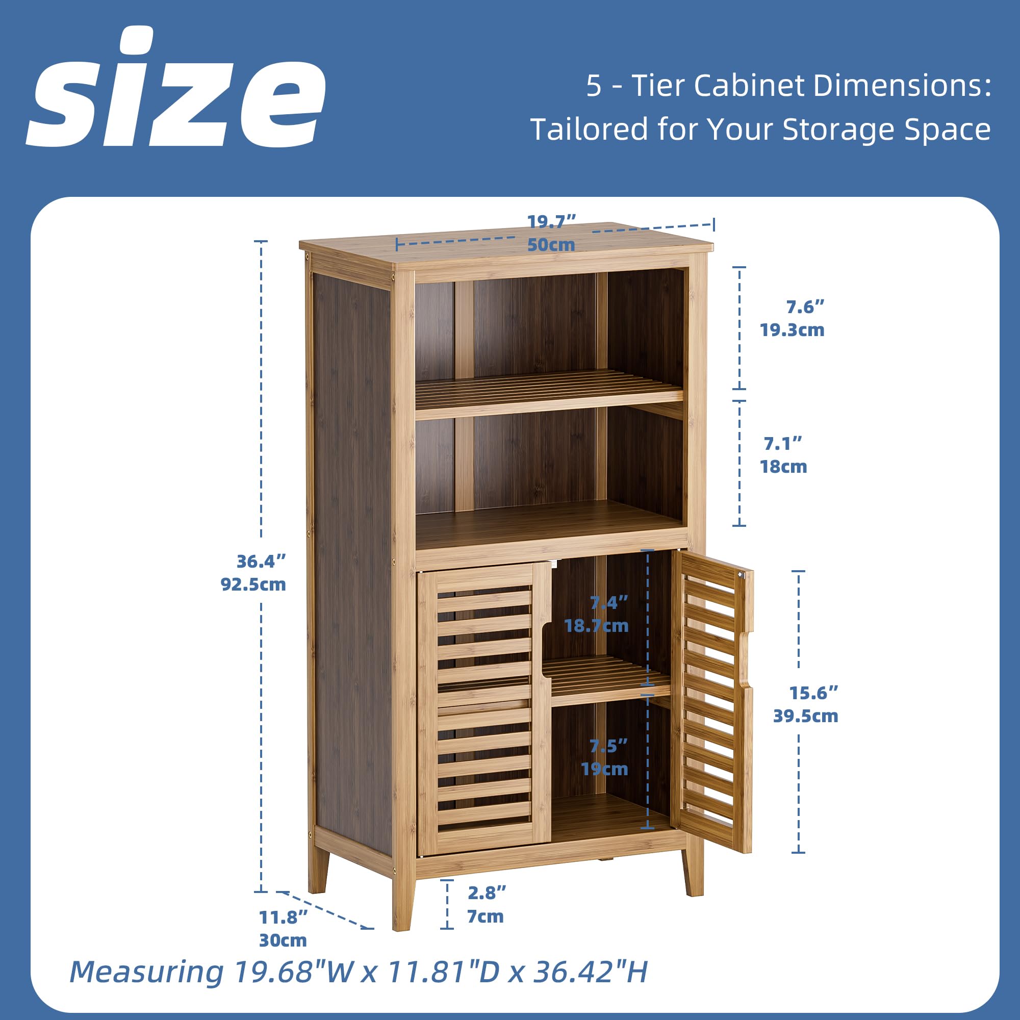 HITNET Mobiletto Bambu Bagno, Armadietto Bagno da Terra, Mobile Bagno Basso con Ripiani Rimovibili e Compartimento Aperto, adatto per Soggiorno, Cucina e Corridoio, Noce