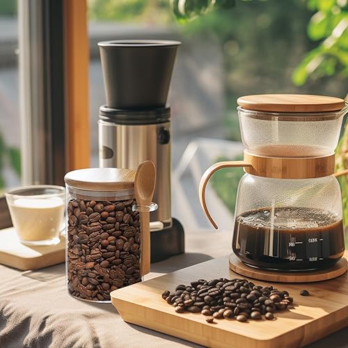 Miniatura 5 de ComSaf Juego de 6 tarros de vidrio de 19 onzas con tapas y cucharas de bambú, recipientes de avena durante la noche con tapas, recipientes de café