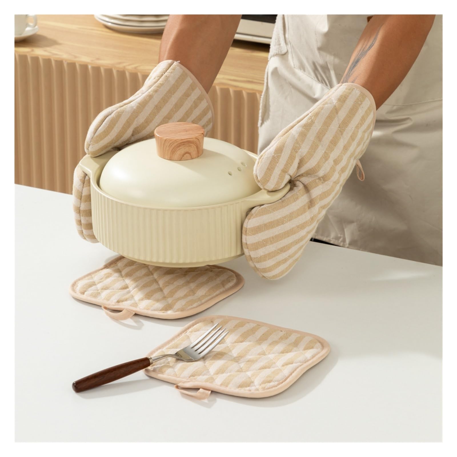 1 Paire De Gants Épais en Coton Et Lin pour Cuisine