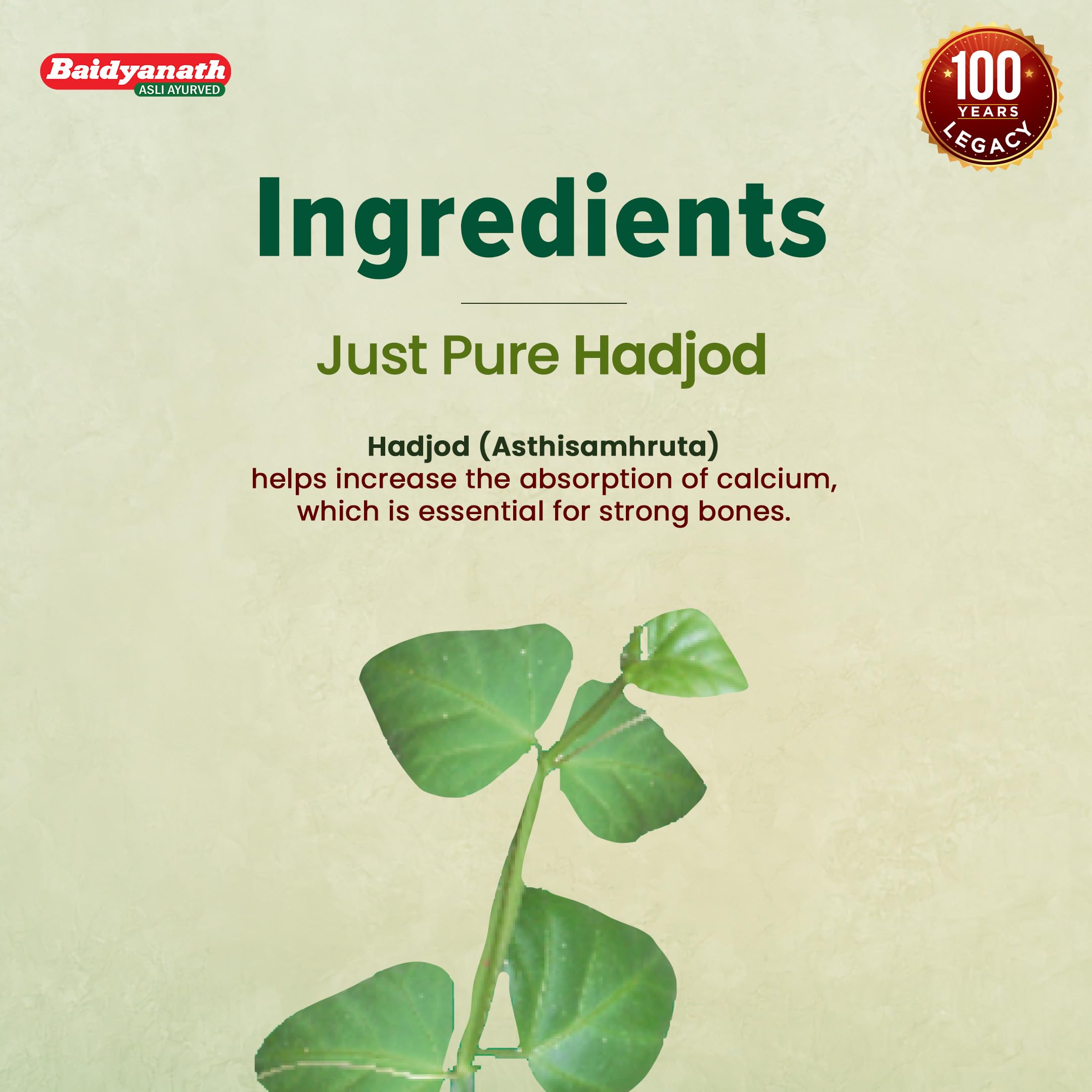 Baidyanath Hadjod - 60 Tablets (Pack of 2) | Supports Bone Strength, Joint Flexibility & Mobility | 2