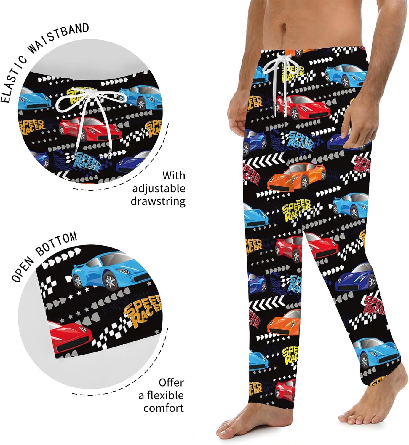 Mens Motorcycle Pajama Pants, Funny Pajamas Bottoms PJs Lounge Home Sleep Pants, Comfy Soft Sleepwear with Pockets - Image 3