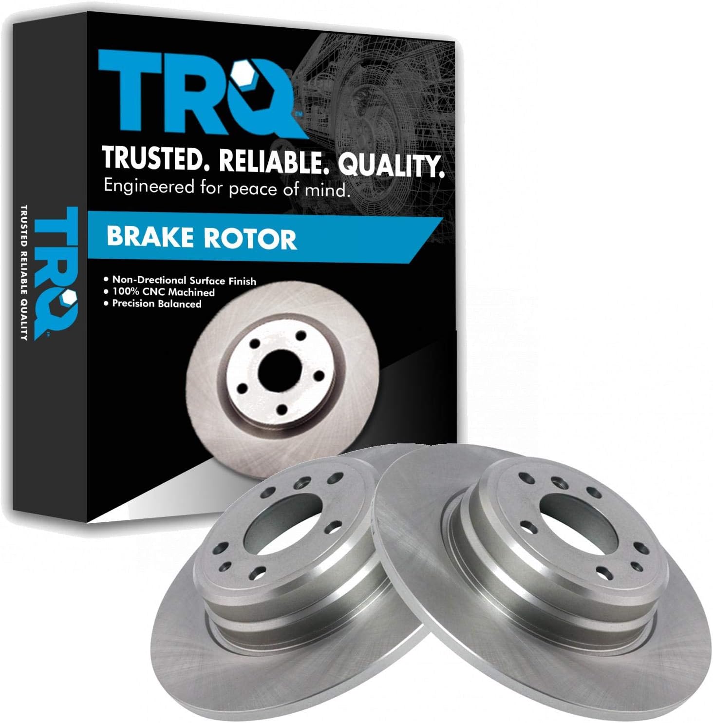 TRQ Rear Brake Rotors Set Solid Compatible with 1995-2001 BMW 740i 1994-2001 740iL 1993-1997 850Ci 1994-1995 850CSi 1991-1992 850i