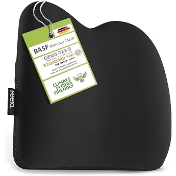 feela. Ergonomic Back Cushion for Car and Office Chairs Memory Foam Back Support Cushion for Seat Comfort and Posture - Adjustable Fit for Car Seats and Office Chairs Black