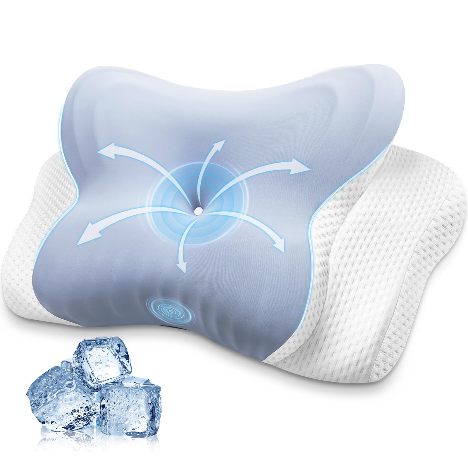 MISSCOZY Ergonomic Pillow for Side Sleeper-Cervical Pillow for Neck Pain Relief, Anti Snore Sleep Apnea,Neck Support Side/Back/Stomach Sleepers,Washable Cover No.HK30001(Blue,Standard)
