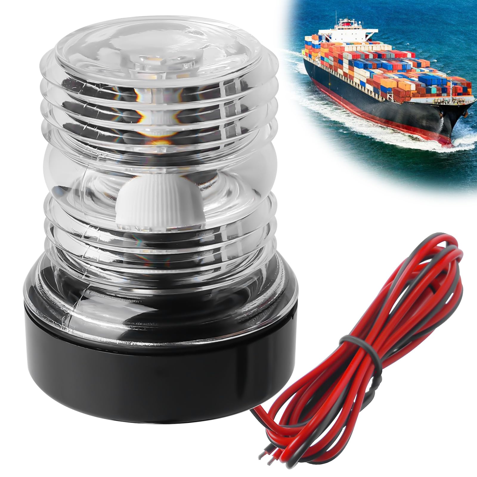 GBKDQQ Feu de mouillage marin, feu de navigation LED 12-24 V pour bateaux et yachts, éclairage à 360°, étanche IP66, feu de signalisation, lumière blanche
