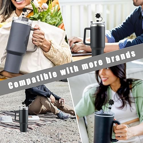Miniatura 7 de SpexArt Cubiertas de paja de flores para copas Stanley de 30 y 40 onzas, accesorios para vasos de silicona, 4 unidades, tapas de popote de silicona,