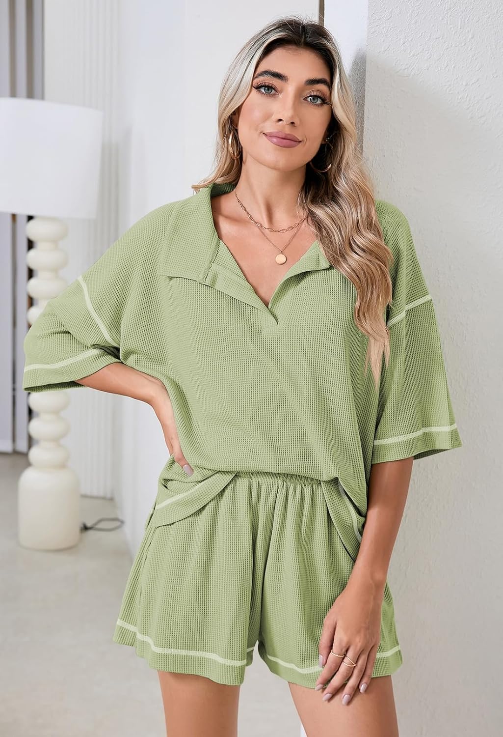 Pink Queen Womens 2 Piece Pajama Sets Short Sleeve Tops Lounge Sets Casual 2 Piece Outfits Summer Short Sets Loungewear - Image 7