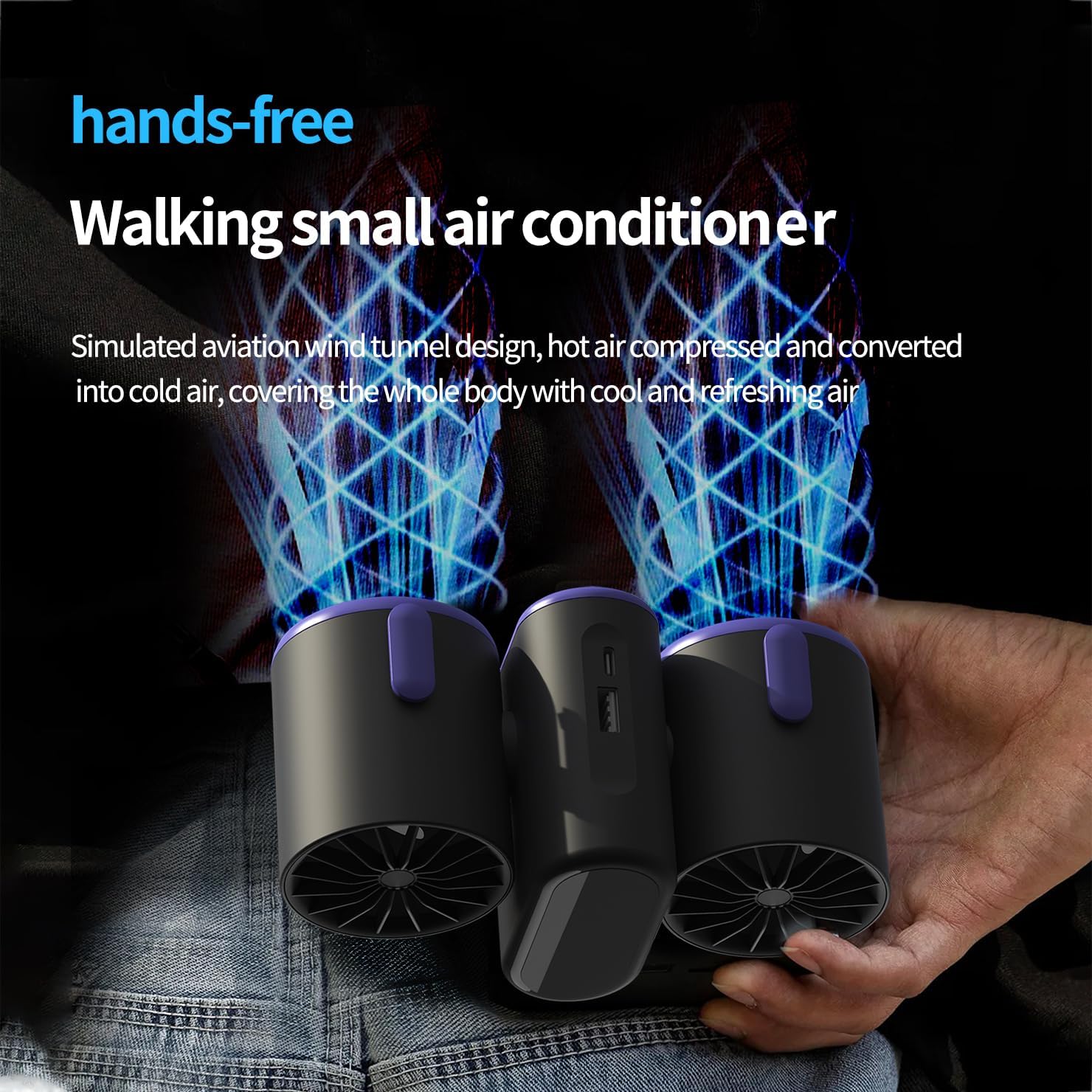 Double Head Hanging Waist Small Fan Cooling Fan, Small Portable Fan, Camping Fan with Lighting, Intelligent Digital Display, Mini Desk Fan for Outdoor Sports, Home, Office, Bedroom (Dark Gray)