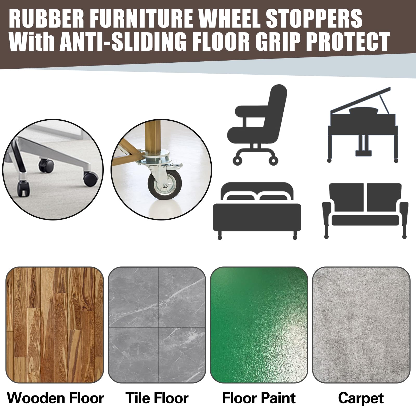TINYSOME Furniture Stoppers Wheel Cups For Office Computer Chair Rolling Stool Bed Couch - View #6