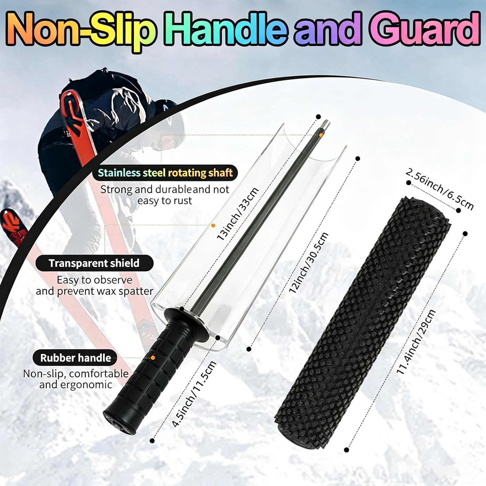 Zestaw szczotek do woskowania Ski Roto, system szczotek z nylonowymi mosiężnymi wałkami z włosia końskiego i zdejmowaną pokrywą do wykańczania i konserwacji wosku narciarskiego snowboardowego