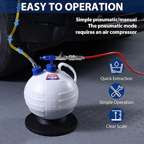 Miniatura 4 de WORKPRO Bomba extractora de aceite de 6 litros, bomba extractora de fluidos neumática y manual con manguera principal, tres extensiones y manguera