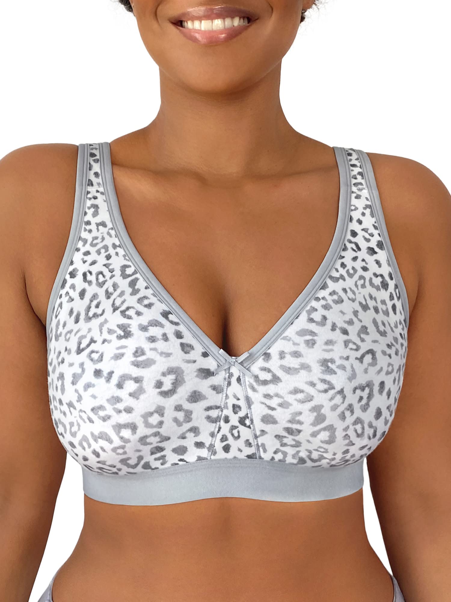 Fruit Of The Loom Women's Leopard Smoke Plus-Size Wireless Cotton Bra Full Coverage, Opaque, 40C