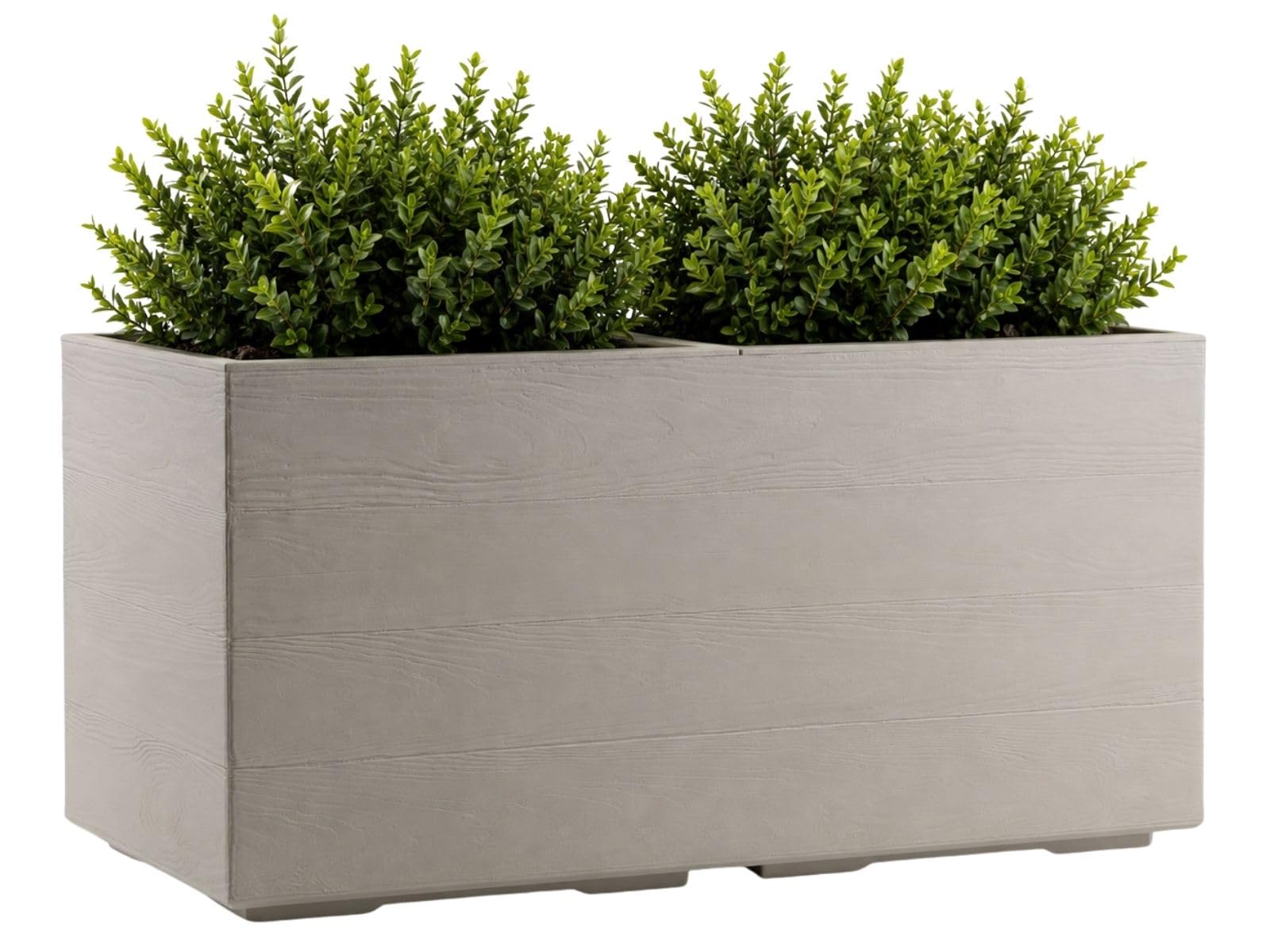 Pot de fleurs rectangulaire beige aspect bois grand bac à plantes sur roulettes