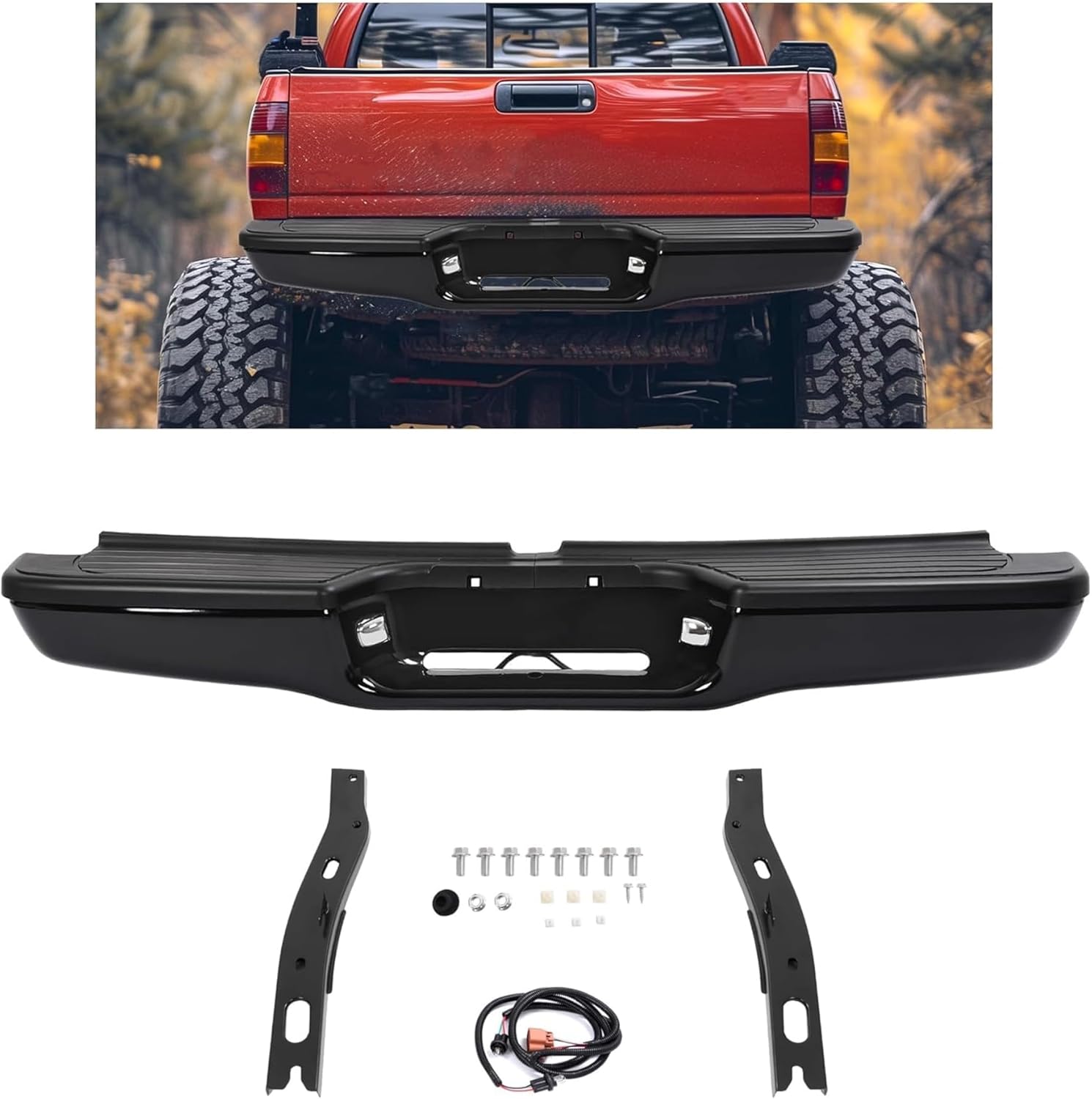 KUAFU Rear Bumper Compatible with 1995-2004 Toyota Tacoma Replacement for TO1102251 TO1102214 002283598201 Bumper Assembly Kit Step Bumper Face Bar Steel+Plastic Powder Coated
