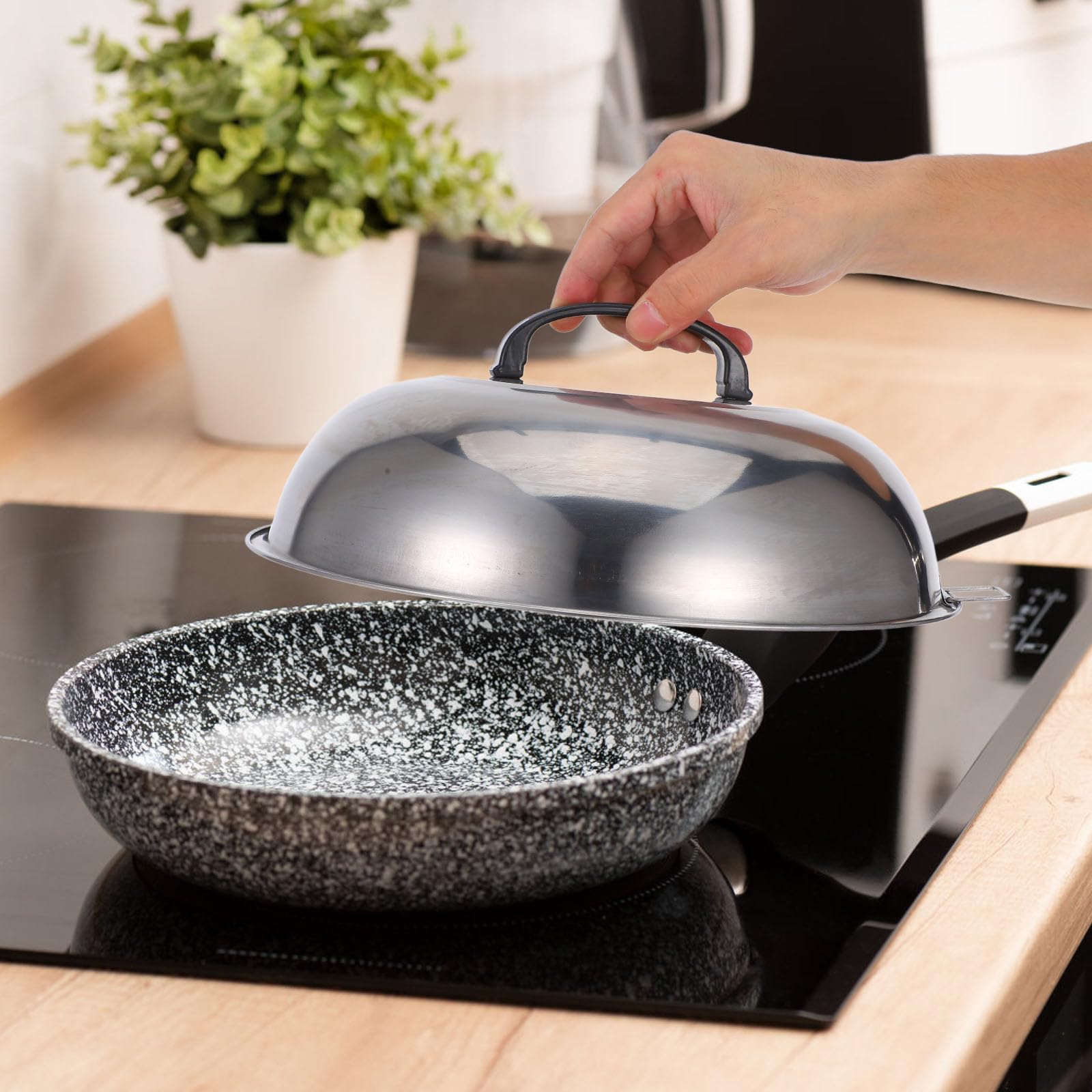 Toyvian Strumento di Cottura Coperchio Bombato 30 CM in Acciaio Inossidabile Manico, Compatibile Pentole e Wok, per Mantenere Freschi gli Alimenti Durante la Cottura