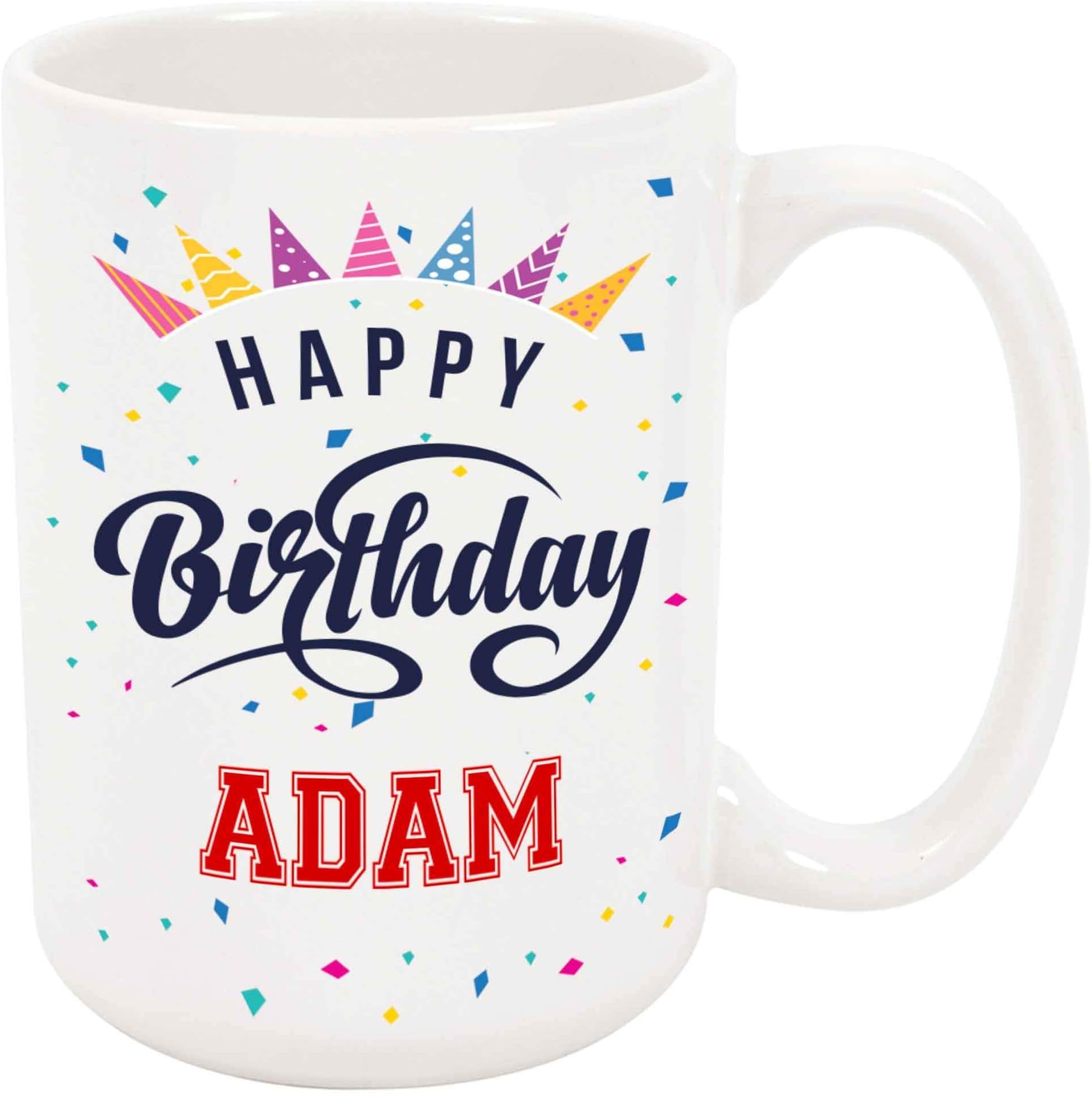 Happy Birthday Adam Coffee Mug - Personalized Ceramic Cup with Name, Custom Mug, Customized Birthday/Christmas Gift, Holiday Present, 11 Oz