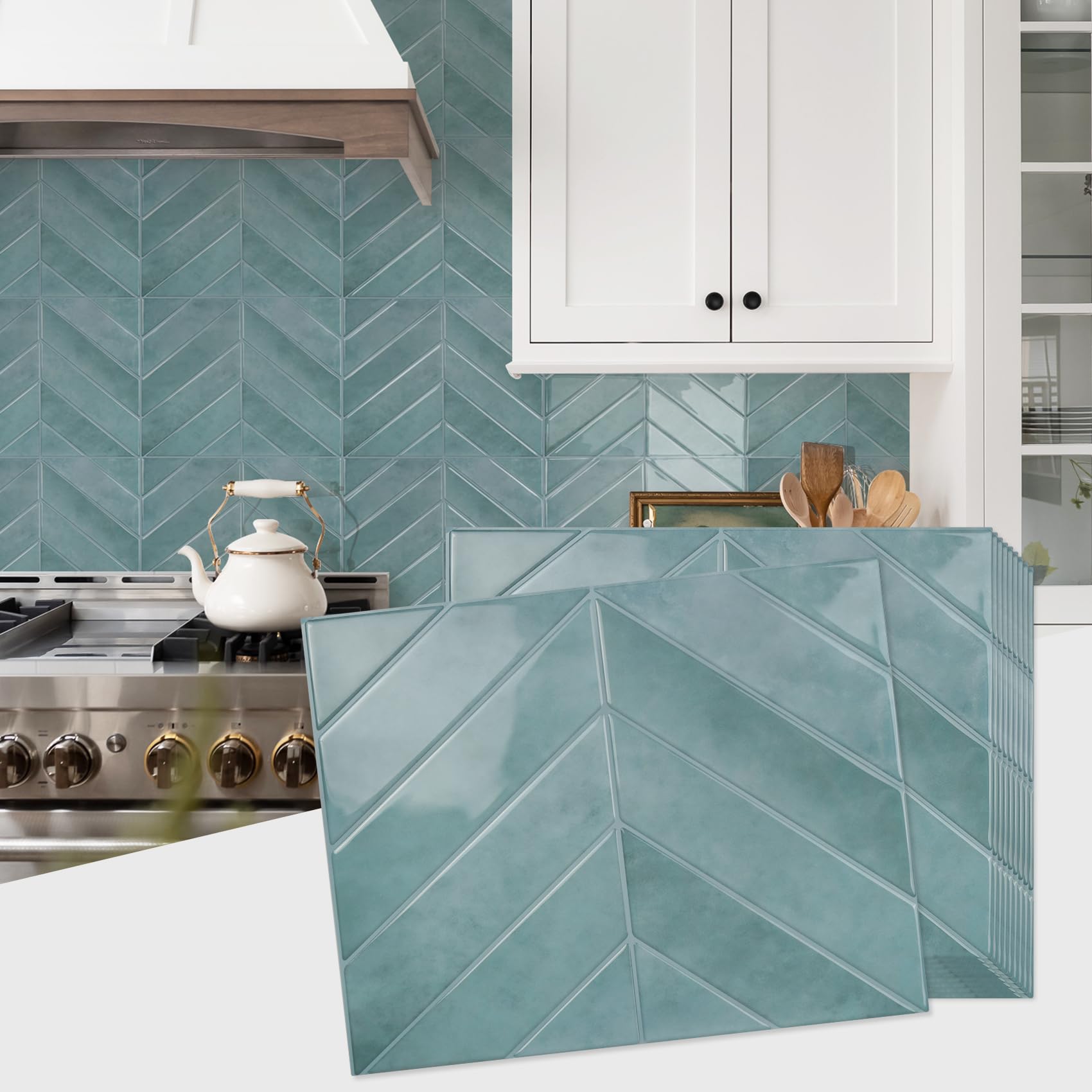 STICKGOO Herringbone Peel and Stick Backsplash Blue Teal
