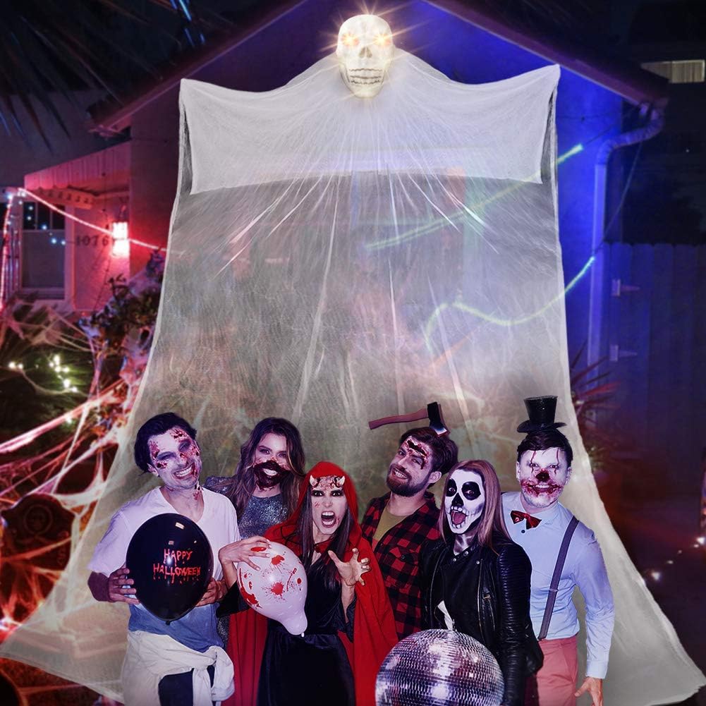 10.8ft Halloween Hanging Ghost - Scary Creepy Hanging Flying Gauze Ghost with Skeleton Mask - Halloween Props Toys Haunted House Decoration for Halloween Party Indoor/Outdoor Decor