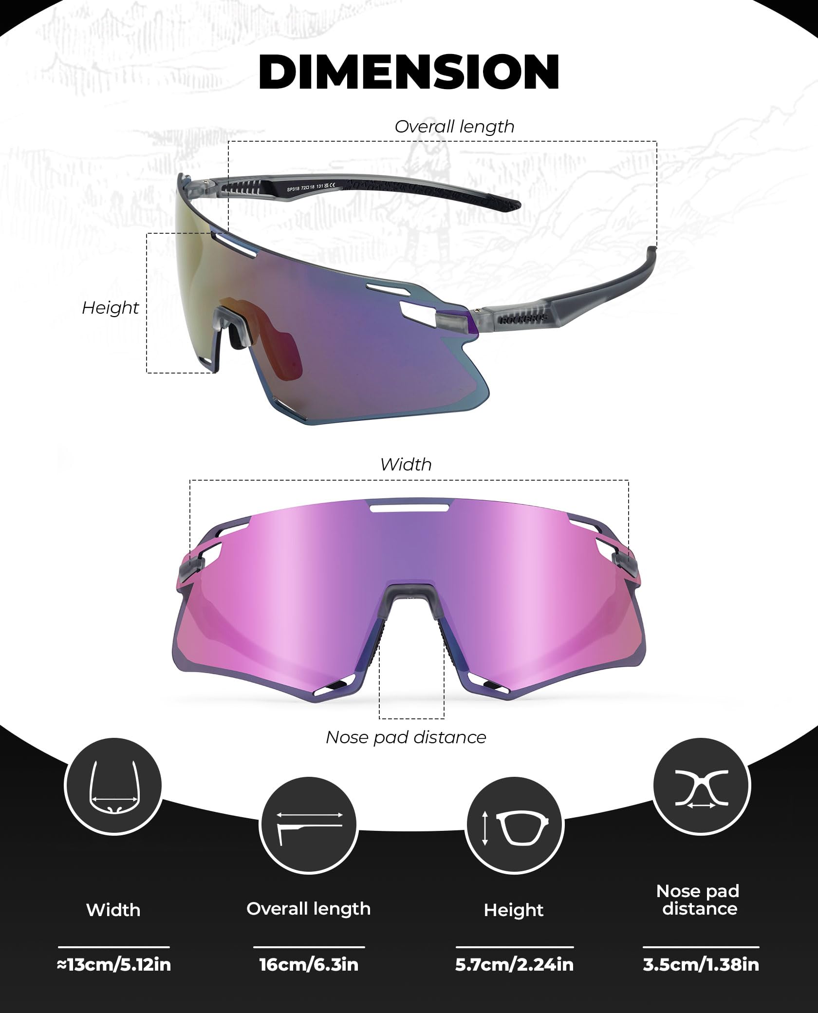 ROCKBROS Occhiali da Ciclismo Polarizzati, Occhiali da Sole Bici Sportivi Uomo, con Montatura TR90, Antivento, per Sport All'Aperto MTB Pesca Corsa Unisex