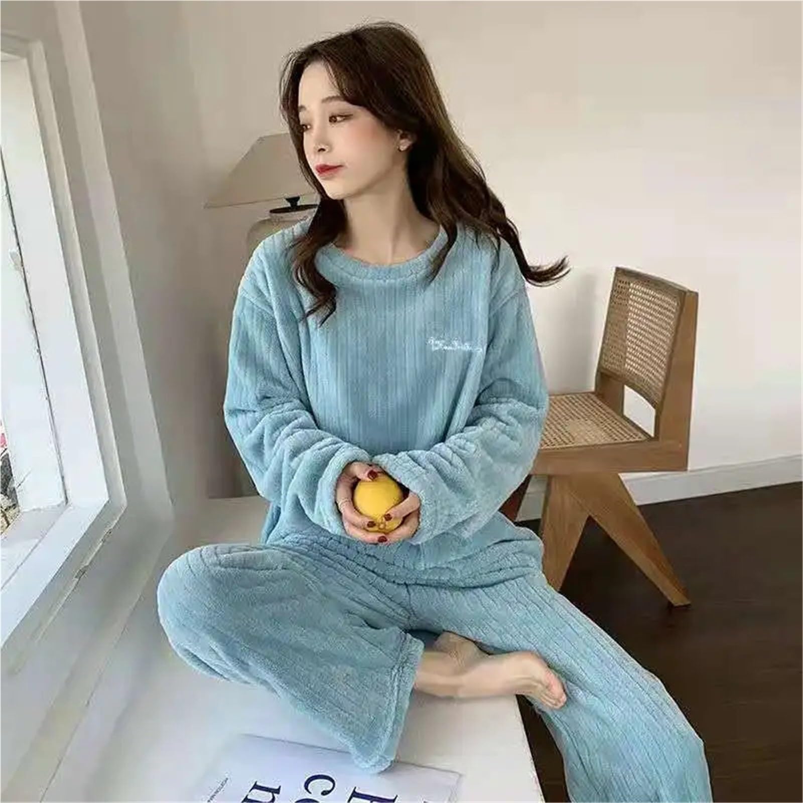 Winter Women’s Pajamas Homewear Set, Coral Velvet Leisure Pajamas, Padded Warm Fall & Winter Sleepwear(Grey)
