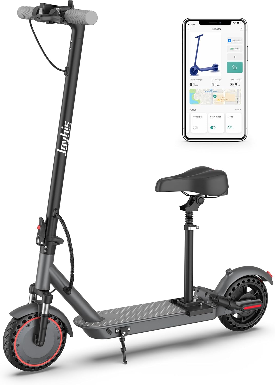 Electric Scooter with Seat, 500W Motor, 10" Solid Tires Electric Scooters for Adults & Teens, MAX 22Mph, 22 Miles Long Range, Folding E-Scooter with Dual Suspension and Braking System product image