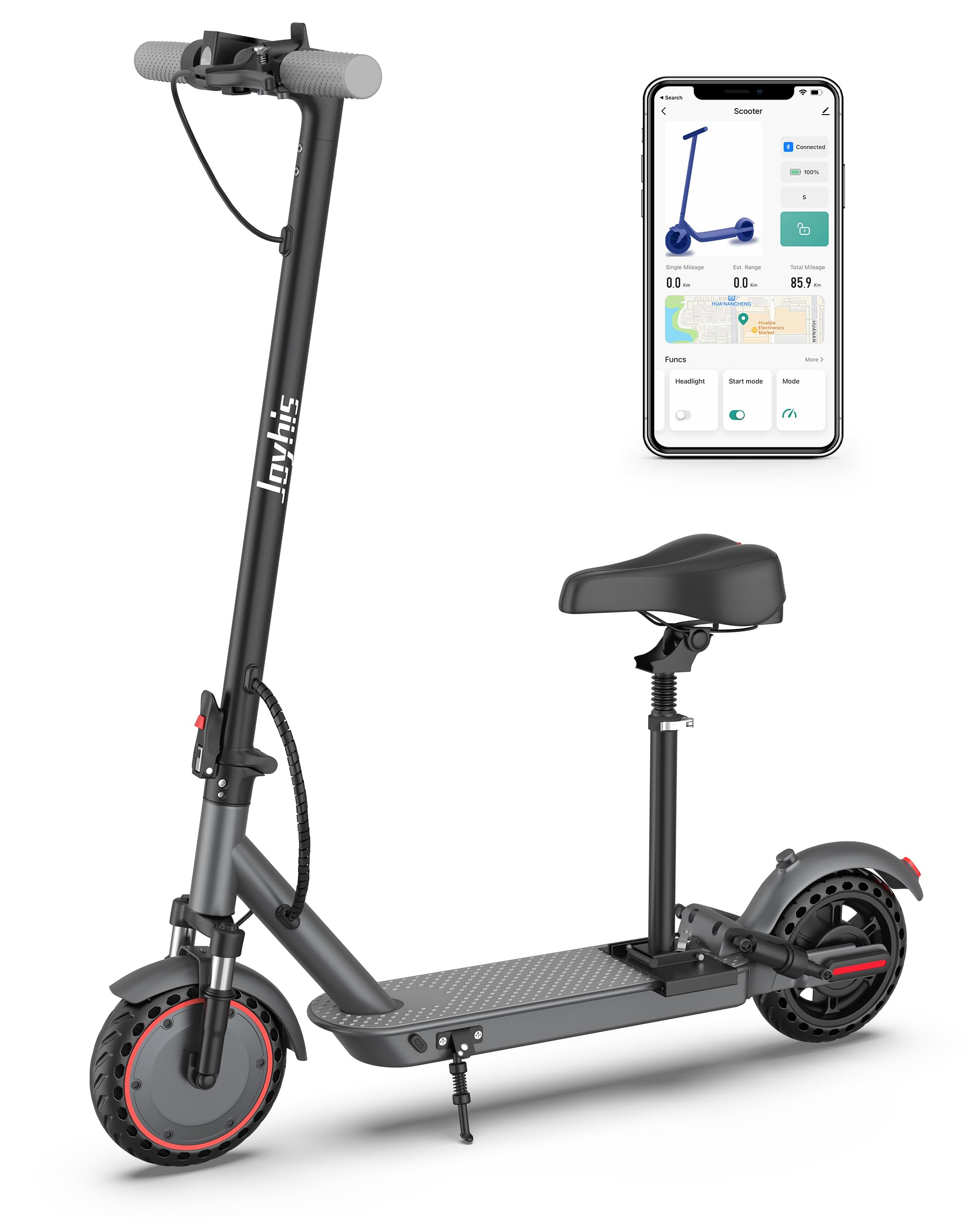 Electric Scooter for Adults - 16/19/22MPH & 15/19/22Mile Range, 350/500W Motor, 8.5"/10" Solid Tires with App Control & Dual Brake System - Folding