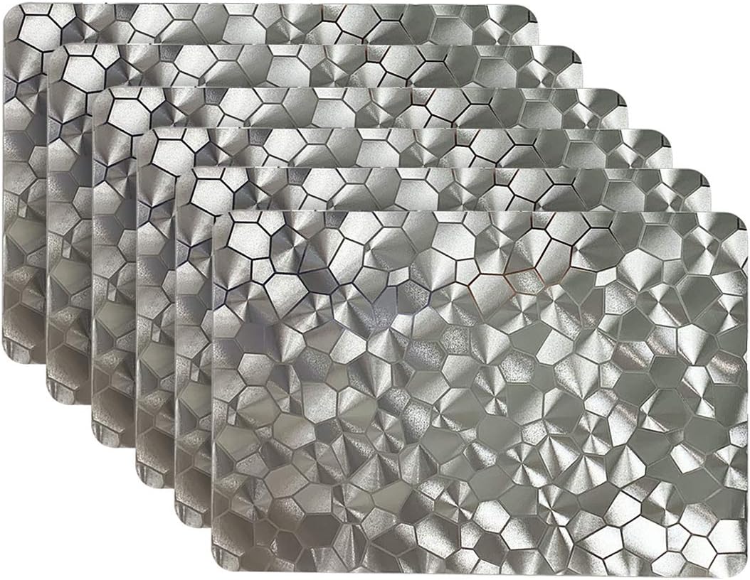 Dainty Home Silver Metallic Leaf Rectangle Vinyl Placemats - Heat Resistant Placemats, Non-Slip, Easy Clean Placemats for Elegant Dining - 12"x18" Set of 6 - Perfect for Stylish, Modern Homes