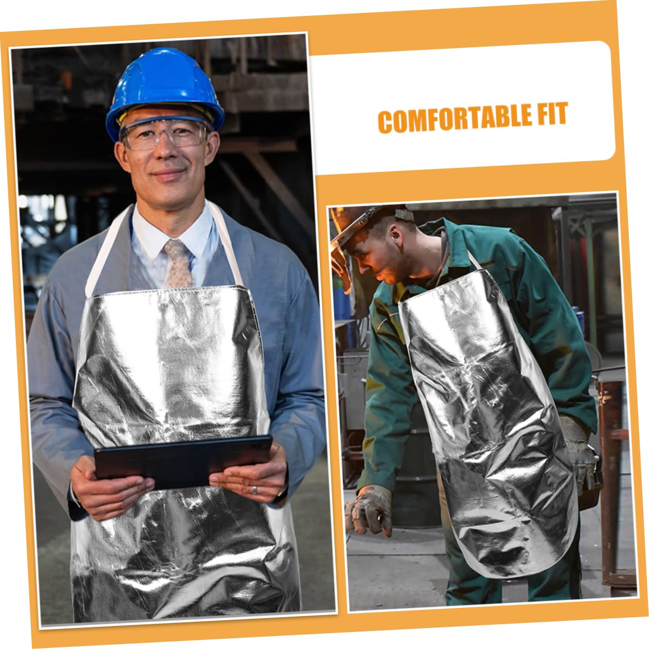 NUOBESTY Industrieschürze aus Aramid mit Aluminiumplattierung Hitzebeständige Schürze mit Verstellbaren Trägern Feuerfeste Schutzkleidung für Industrielle Schmelzarbeiten
