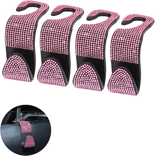 Miniatura 50 de Ziciner 2 ganchos brillantes para reposacabezas de asiento de automóvil, organizador de almacenamiento para colgar el asiento trasero con diamantes