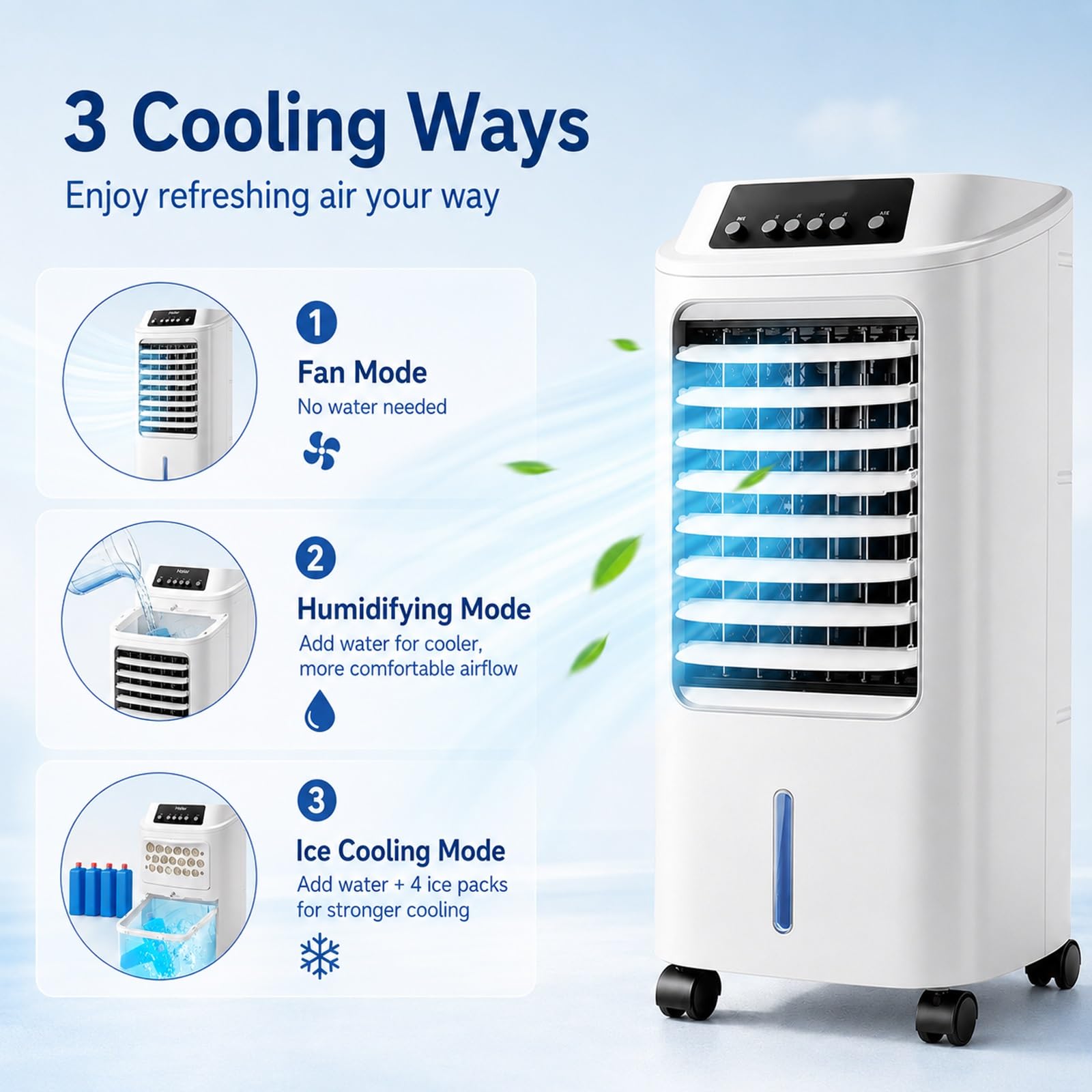 Raffrescatore Evaporativo, Ventilatore di Raffreddamento Portatile con Serbatoio dell'Acqua Rimovibile da 6L, Raffrescatore d'Aria Compatto per Soggiorno, Ufficio, Camera da Letto