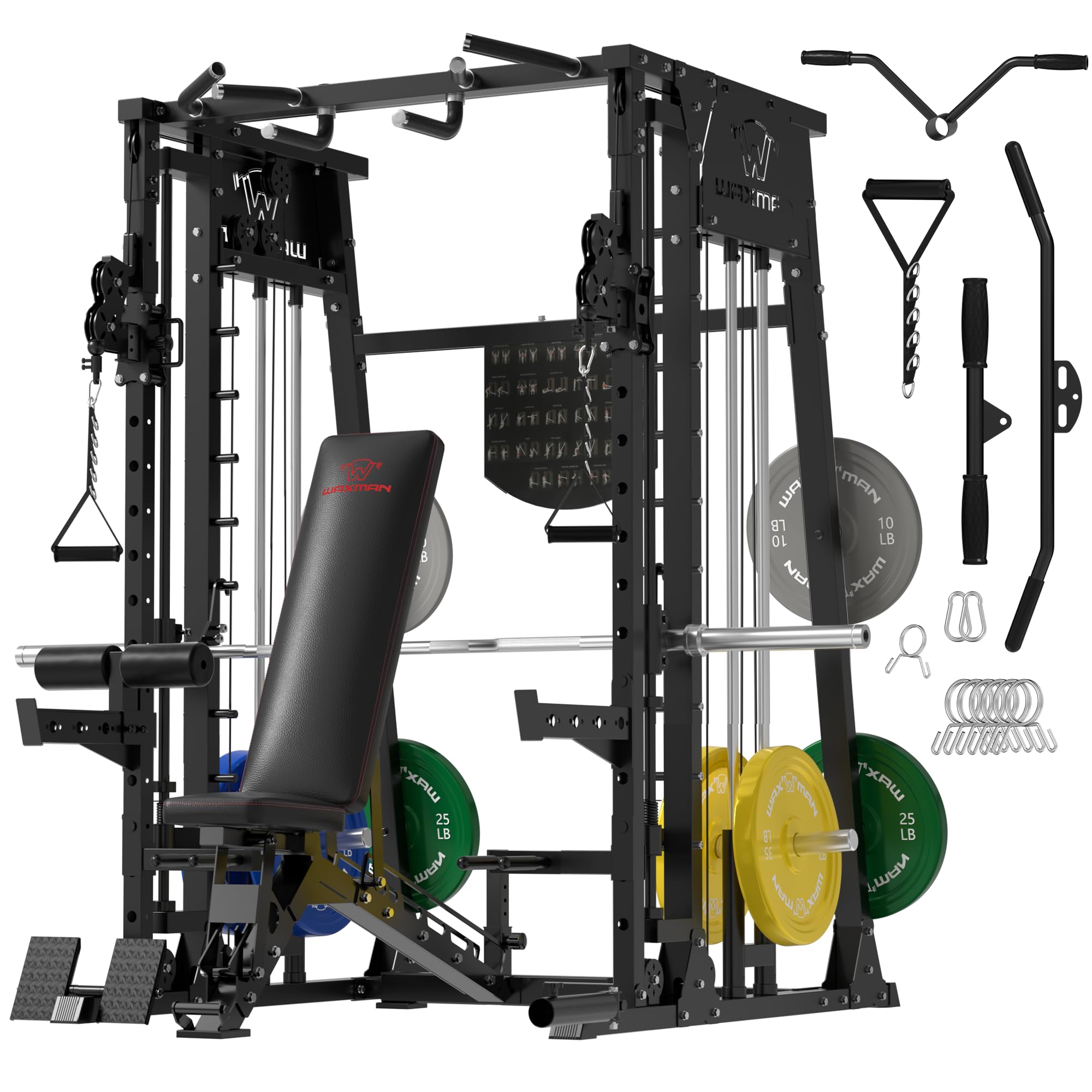 Waxman Leg Press Hack Squat Machine Combo, Leg Exercise Machine with Linear Bearing, Special for Lower Body with Weight Storage for Quads, Hamstring, Glutes and Calves with 340lBS Color Plates