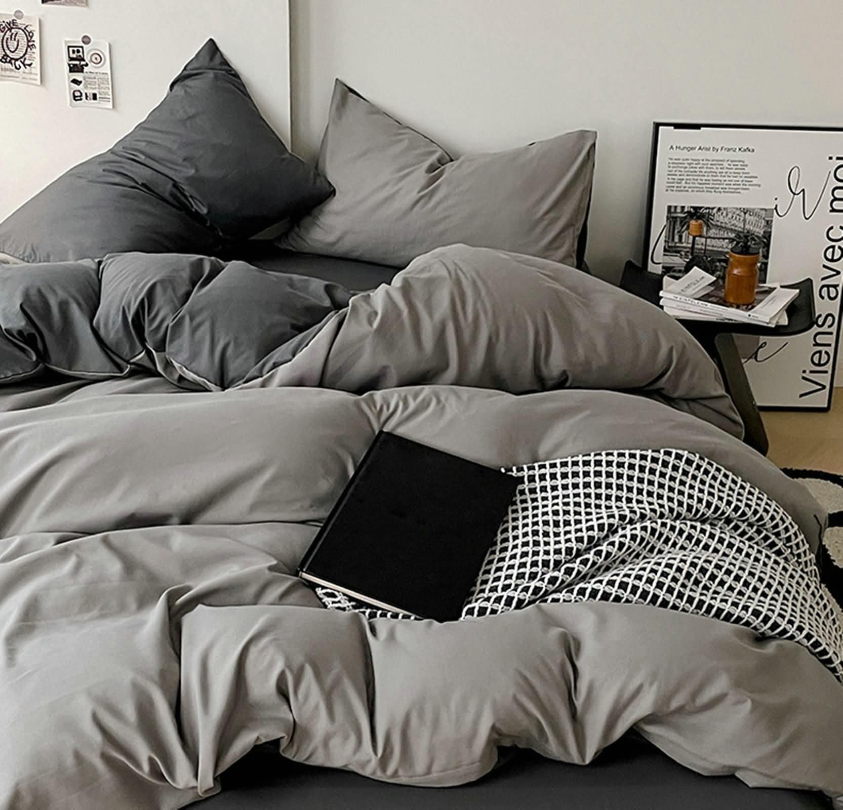4-częściowy zestaw pościeli na łóżko 150 cm, poszwa na kołdrę 200 x 230 cm, prześcieradło z gumką 150 x 200 cm i 2 poszewki na poduszkę, dwukolorowa, jednokolorowa, mikrofibra, poliester