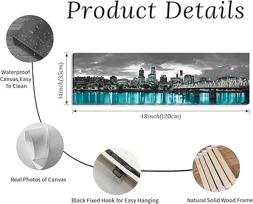 Miniatura 2 de JiazuGo - Paisaje urbano en lienzo impreso en blanco y negro, obras de arte moderno para pared con vistas panorámicas de ciudades, cuadros de 14 x