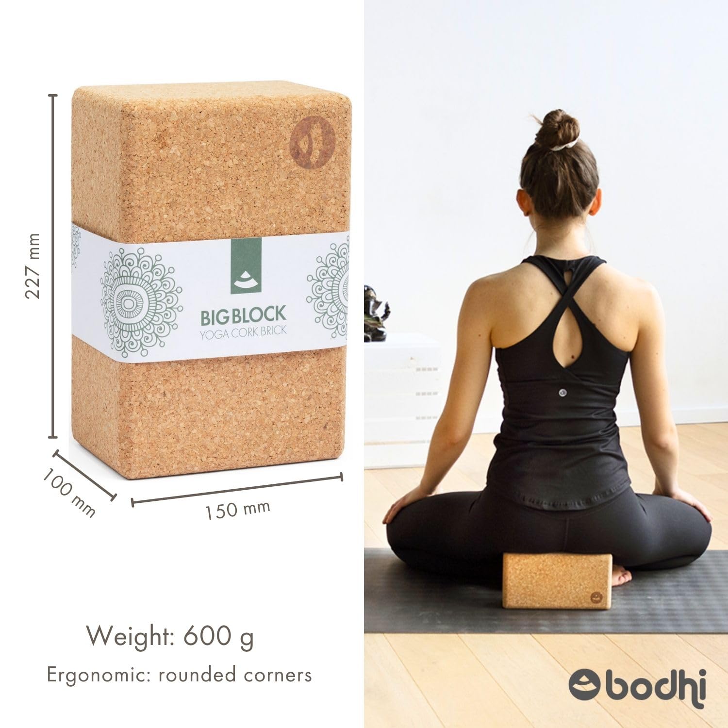 Bloc Yoga En Liège Naturel BACKLAxx - Adhérence Maxi - 3 Hauteurs - Écologique Et Doux Pour La Peau