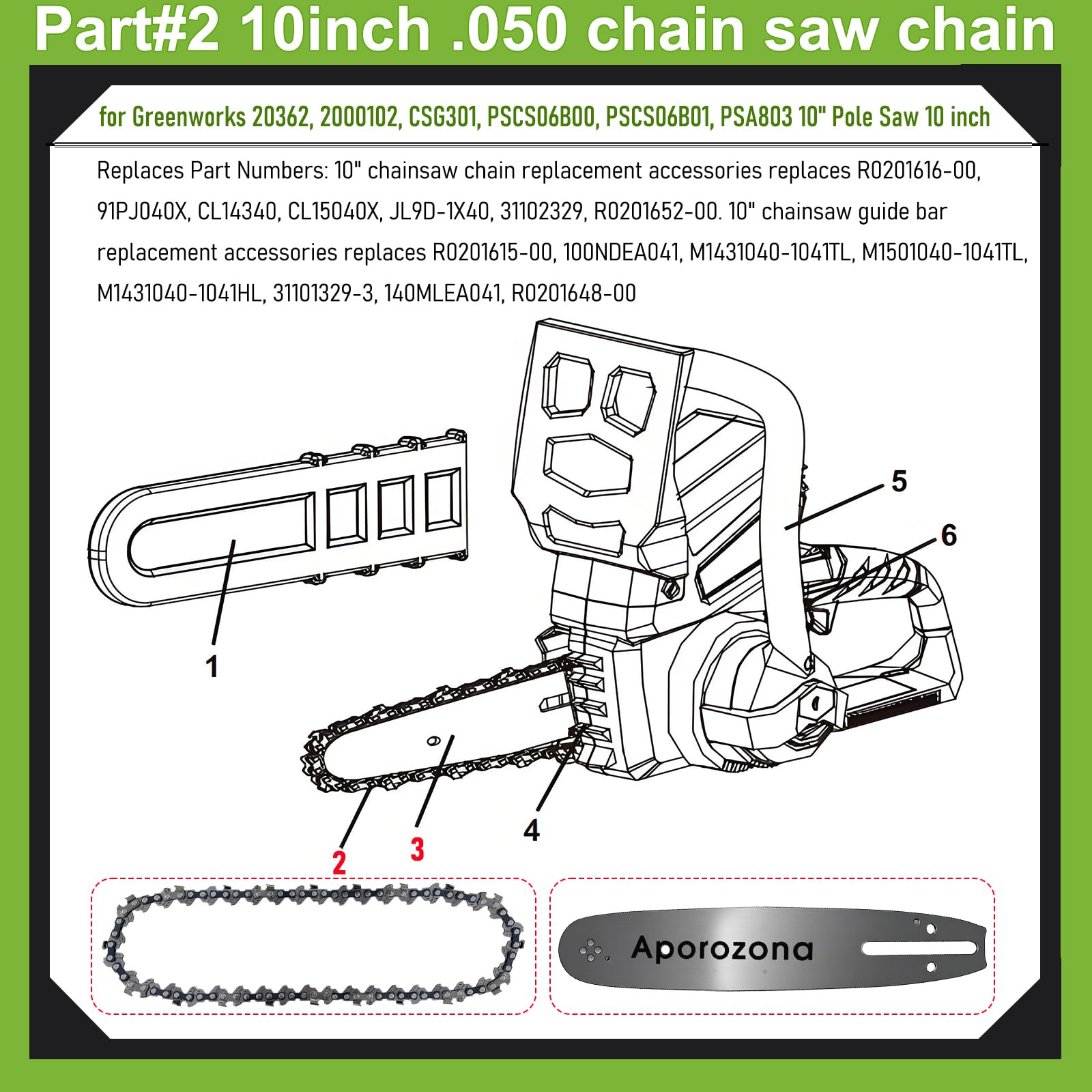 Barra guía de 10 pulgadas 3/8 050 40 1+cadena 2