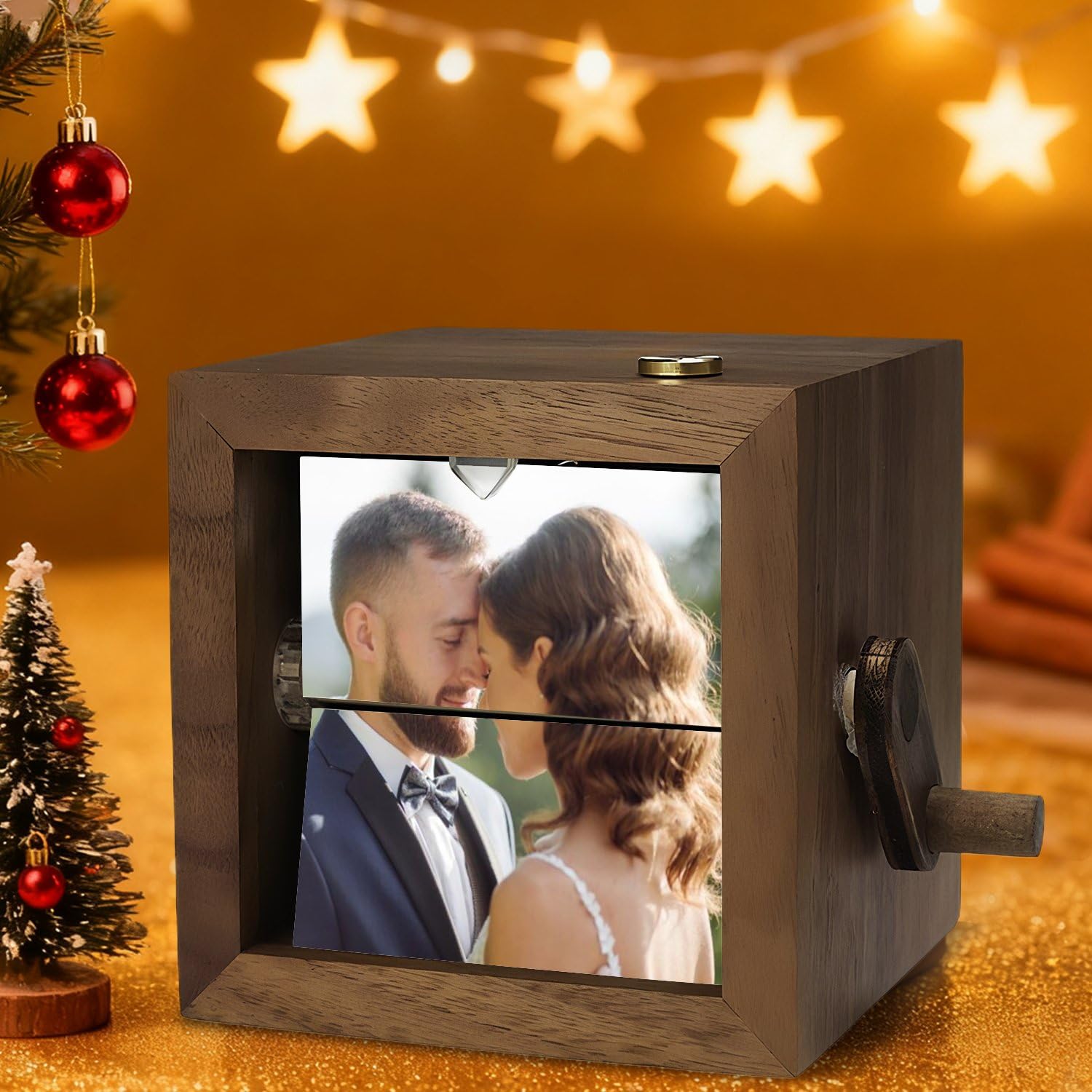 Caja de luz de madera personalizada hecha a mano, caja de fotos con movimiento de manivela, edición romántica, caja de recuerdo personalizada para parejas románticas
