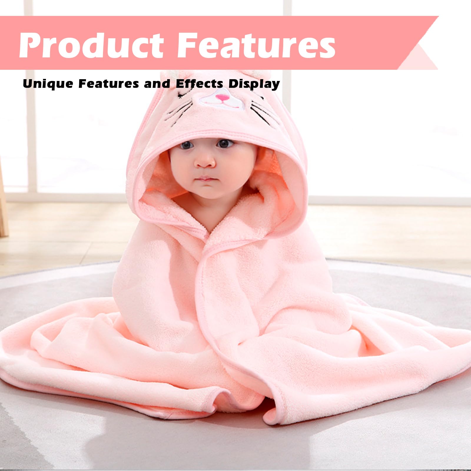 Lot de 3 serviettes à capuche : 80 x 80 cm Serviette bébé avec capuche, serviette de bain douce et super absorbante, poncho de bain unisexe