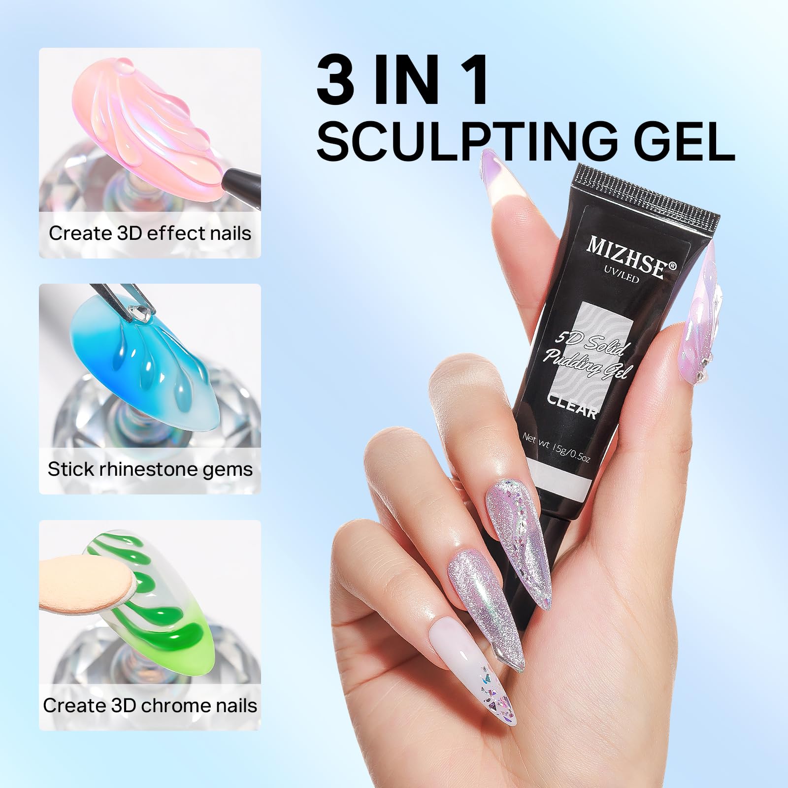 MIZHSE Rzeźba 3D Żel Do Paznokci - 15 g Nail Art Carving Glue, 5D Tłoczony Żel Cukierkowy DIY Do Projektowania i Modelowania Paznokci W Domu