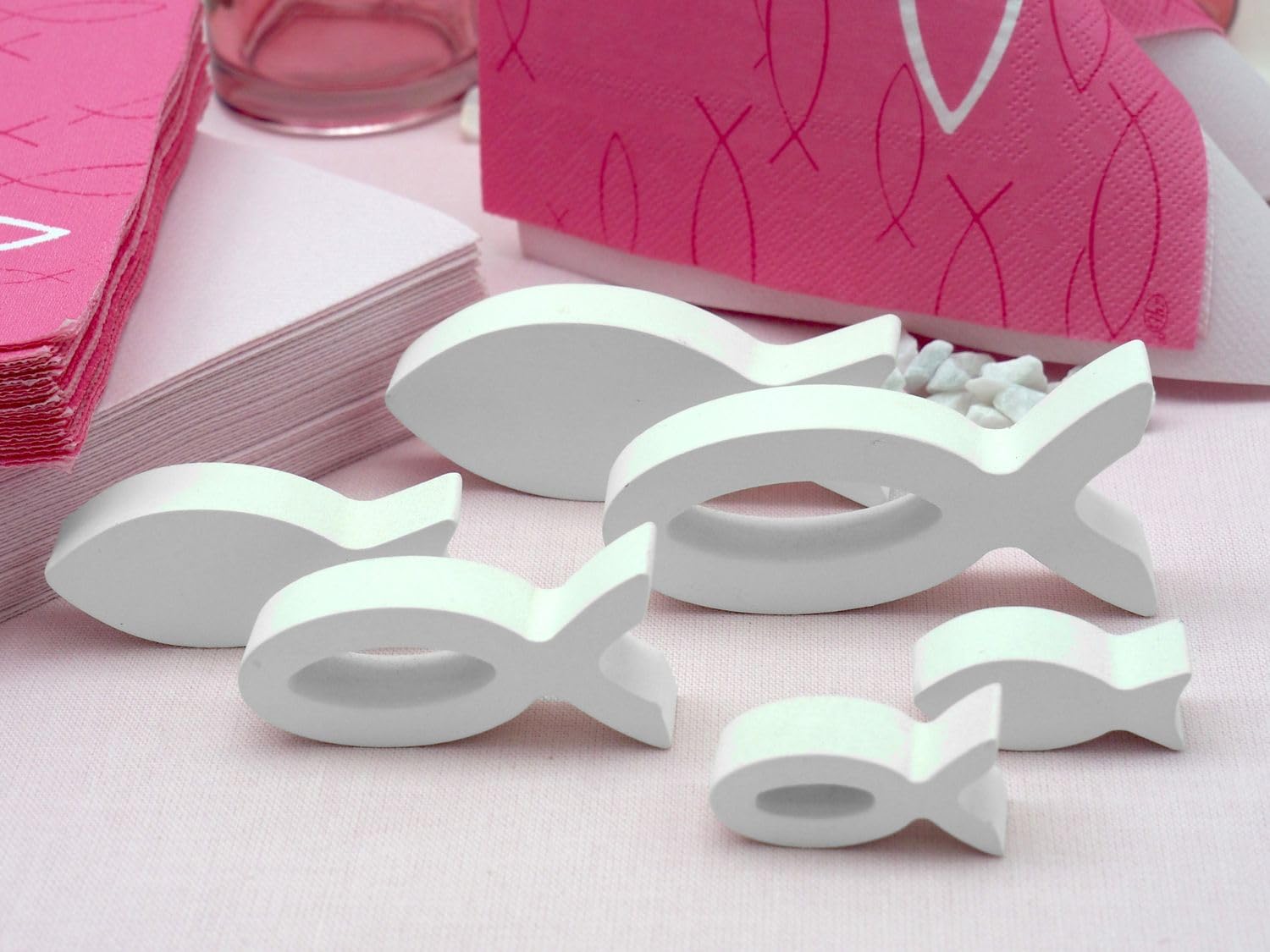 ZauberDeko Tischdeko Kommunion Konfirmation Pink Rosa Weiß Fisch Deko Set 20 Personen