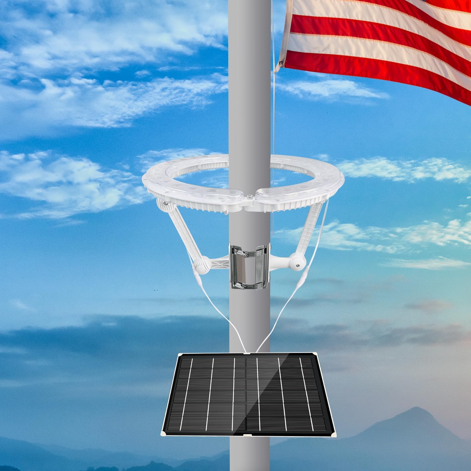 Flag Pole Light Solar Powered, 4640Lumen Solar Flagpole Light, Dusk to Dawn 100% Flag Coverage, Waterproof Outdoor Lights for Flagpole, fits 2-6'' Dia 15-40 ft flagpole, White