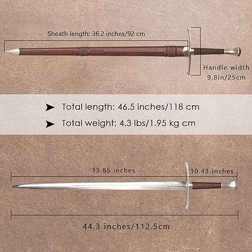 Miniatura 2 de Espada medieval occidental de 46.5 pulgadas, hecha a mano, acero de alto carbono 1095 de espiga completa (incluye correa para el hombro)