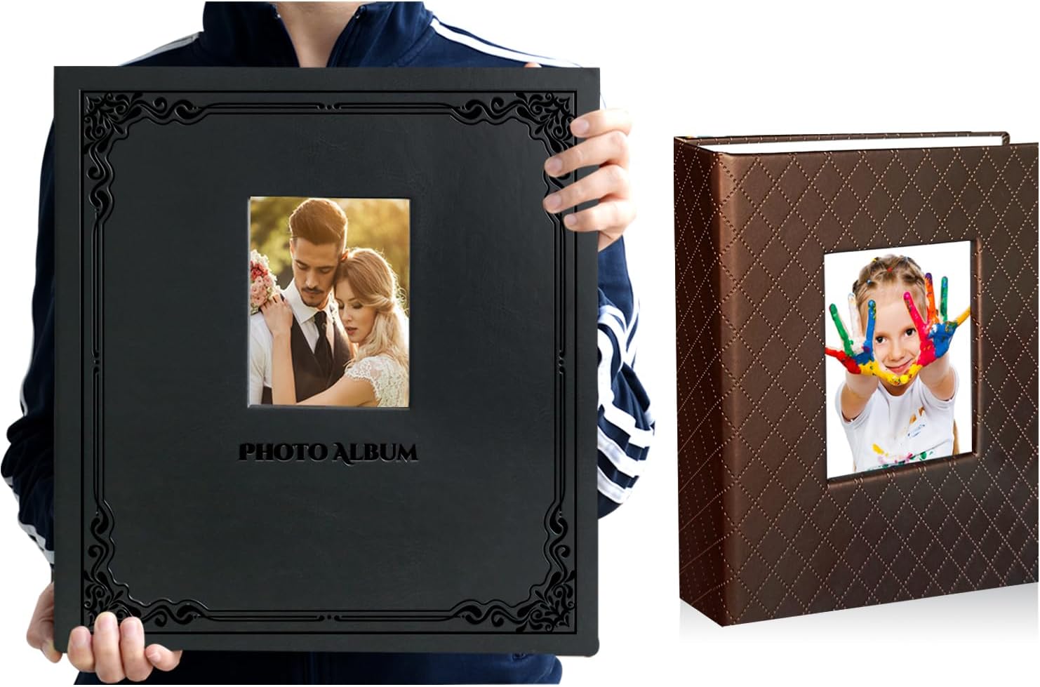 1 Pack Self Adhesive Magnetic Large Photo Album A52019 Black & 1 Pack Small Portable Photo Album 4x6 P55012 Brown