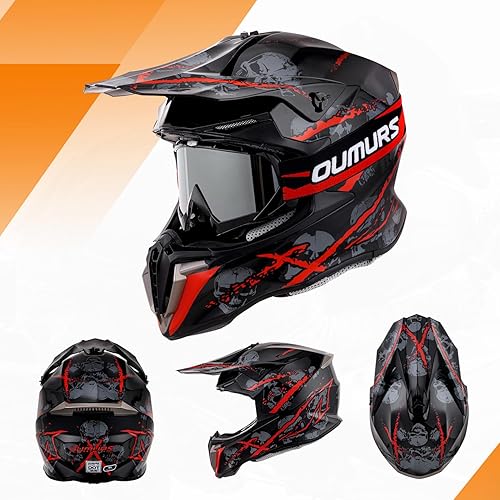 Miniatura 6 de Casco de motocross para adultos con gafas, guantes y máscara ajustable, visera solar, casco para adultos, todoterreno, motocross, descenso,