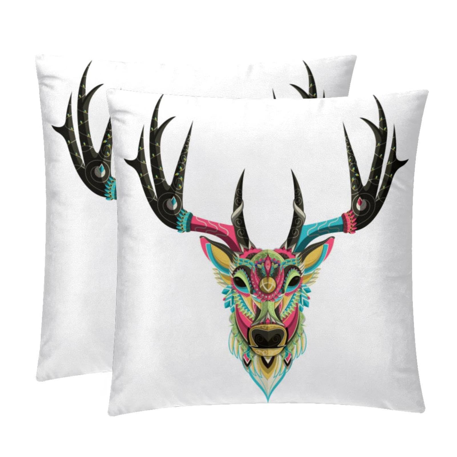 TDGKPZ Colorful Deer Throw Pillow Covers 2 Pack Pillowcases Soft Cozy Pillow Cases For Couch Bed Sofa 50x50cm