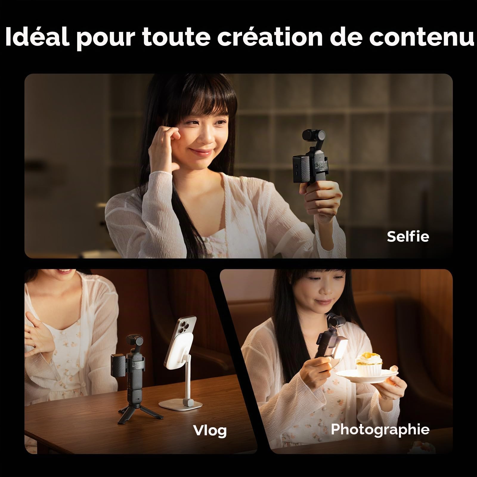 SMALLRIG Éclairage vidéo LED RGBWW pour DJI Osmo Pocket 4/3, avec Batterie 650 mAh, CCT et RGB 2700K-6500K, Orientation 360°, Idéal pour Les Selfies, Vlogs, Créateurs de Contenu - 5745