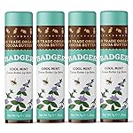 Badger Cool Mint Cocoa Butter Lip Balm, Long Lasting Hydrating Lip Care, 100% Organic Lip Balm, Large Size Stick, 4-pack