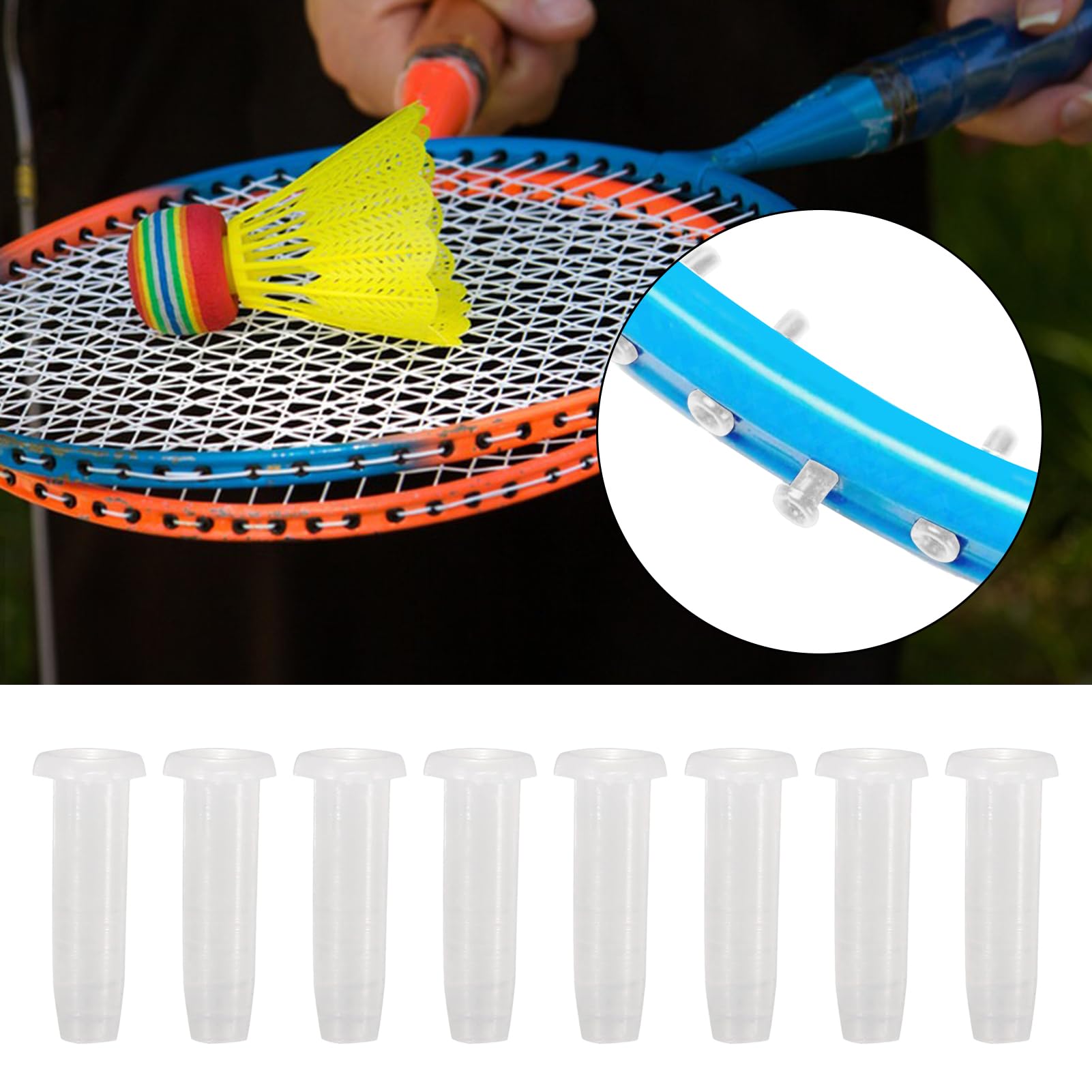 Occhielli da racchetta 100 pezzi bianco trasparenti con strumento nylon tenditore
