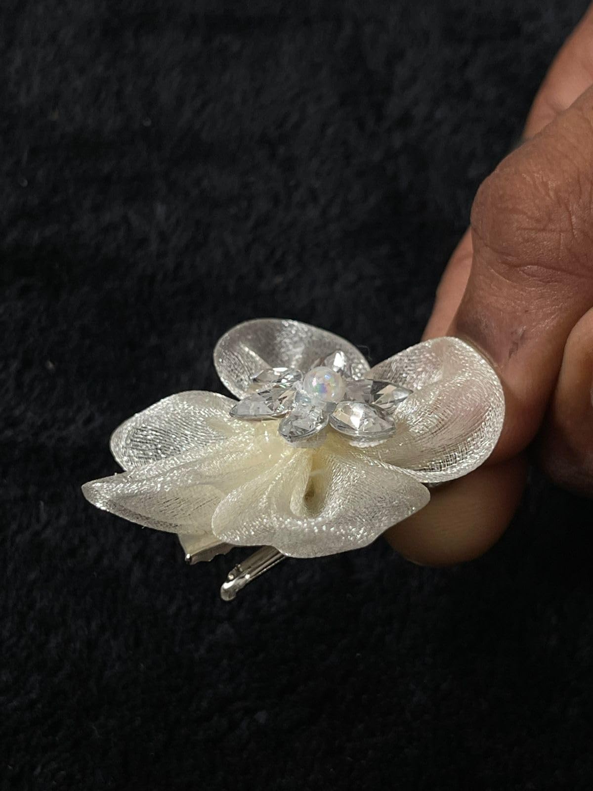 Handmade Organza Flower Embellishments for Crafting, Sewing & Jewelry Making – Ivory Floral Appliques with Crystal Rhinestone Center – Pack of 6 1
