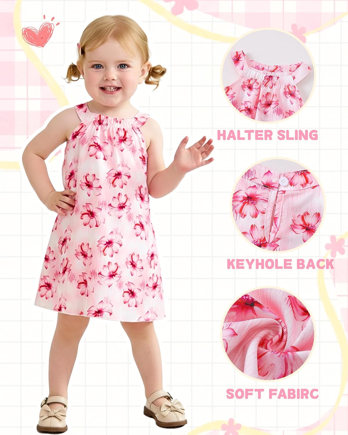 sweetabby Baby Girl Clothes Toddler Dress Ruffle Sleeveless Halter Infant Baby Beach Sundress Cute Girls Summer Outfits