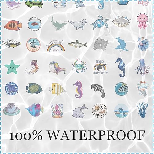 Miniatura 4 de 100 calcomanías de animales del océano para niños, calcomanías de vinilo para botellas de agua para laptop, equipaje, computadora, patineta,